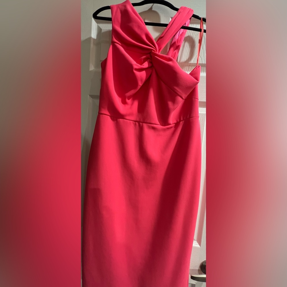 Pink Asymmetrical Sleeves Midi Dress